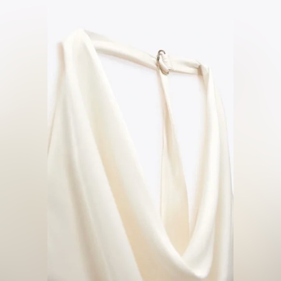 Zara SATIN EFFECT HALTER JUMPSUIT. Ecru. Size S. New with Tags. - Picture 9 of 11
